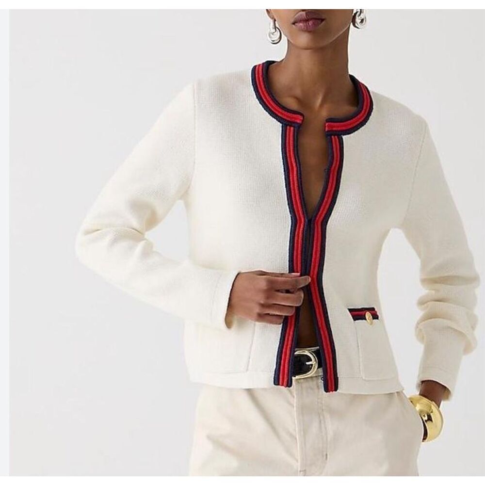 J.Crew Womens Cream Emilie Contrast Trim Ribbed Cardigan Size XXL